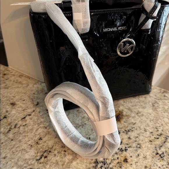 Michael Kors Jet Set XS Black Patent Logo Debossed Convertible Tote BEAUTIFUL - Picture 10 of 10